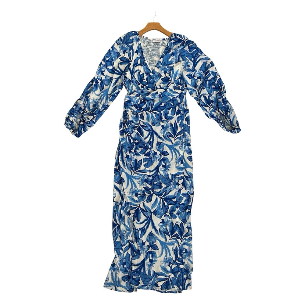 Petal + Pup Blue White Floral Long Sleeve Maxi Dress Size S Vacation Coastal
